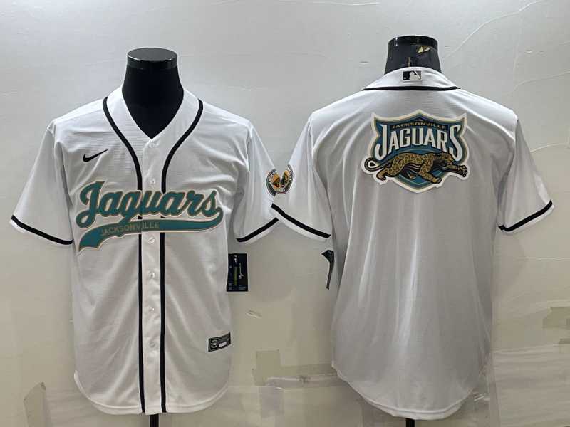 Men%27s Jacksonville Jaguars White Team Big Logo With Patch Cool Base Stitched Baseball Jersey